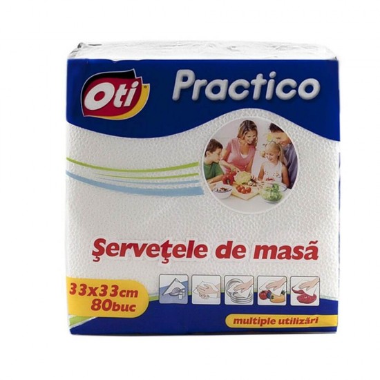 Servetele Masa OTI Practico, 1 Strat, 33x33 cm, 80 Servetele/Set, Culoare Alba, Servetele Albe de Masa, Prosoape de Hartie si Servetele, Servetele Uscate, Servetele de Unica Folosinta, Servetele Uscate de Masa