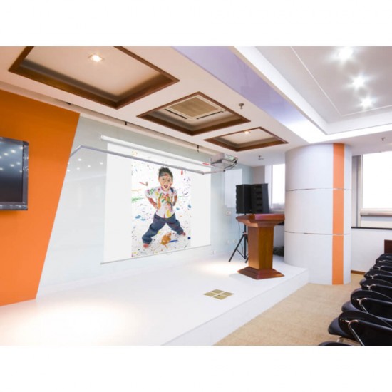 Ecran de Proiectie Manual pentru Perete Memoboards, 200x200cm, Ecran Proiectare Pentru Scoala, Ecran Alb pentru Prezentari, Eran Prezentare Birou, Ecran pentru Prezentare pentru Perete, Ecran Proiecte cu Suport Perete