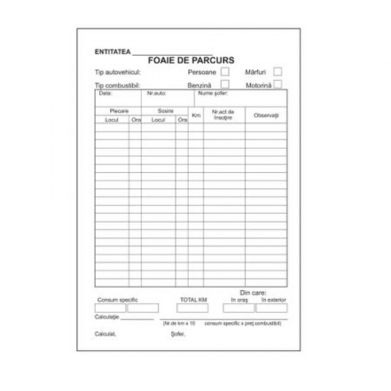 Foaie Parcurs Persoane/Marfa A5, 100 File/Carnet - Formular Transport Persoane si Marfa