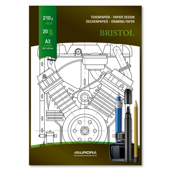 Bloc Desen A3, 20 File - 210g/mp, Pentru Schite Creion/marker, Aurora Bristol - Carton Alb