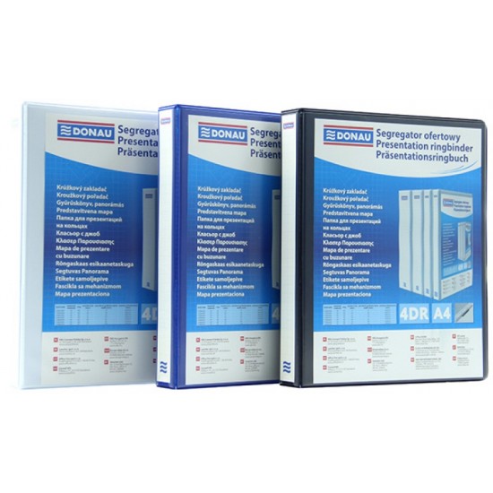 Caiet Mecanic Cu Buzunar, Plastifiat Pp, 4 Inele In "d", 25 Mm, Cotor 40mm, Donau - Alb