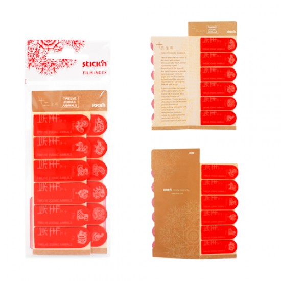 Stick Index Plastic Rosu 42 X 16 Mm, 12 X 20 File/set, Stick"n - 12 Semne Zodiacale Chinezesti