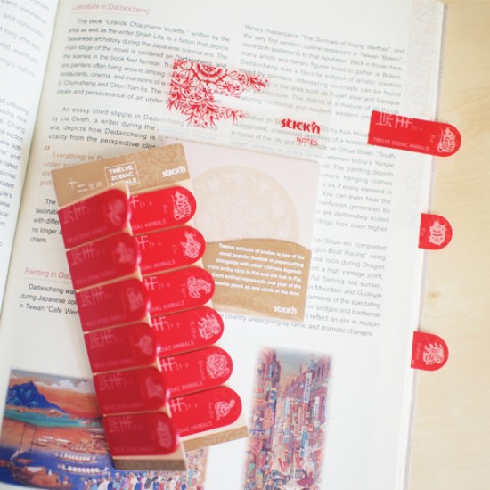 Stick Index Plastic Rosu 42 X 16 Mm, 12 X 20 File/set, Stick"n - 12 Semne Zodiacale Chinezesti