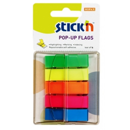 Film Index Autoadeziv 45 X 12mm, 5 X 40file/set, Cu Dispenser, Stick"n Pop-up - 5 Culori Neon