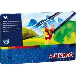 Creioane Colorate Acuarela, Cutie Metal, 36 Culori/set, Alpino Aqualine