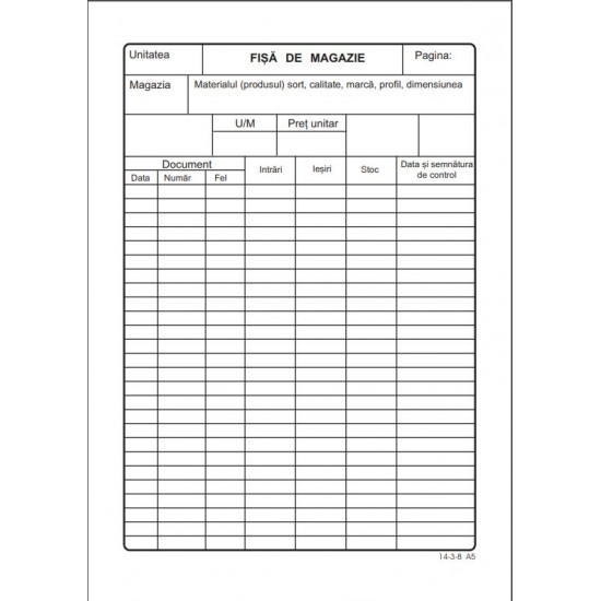 Fisa Magazie Cartonata, Format A5, 200gr.