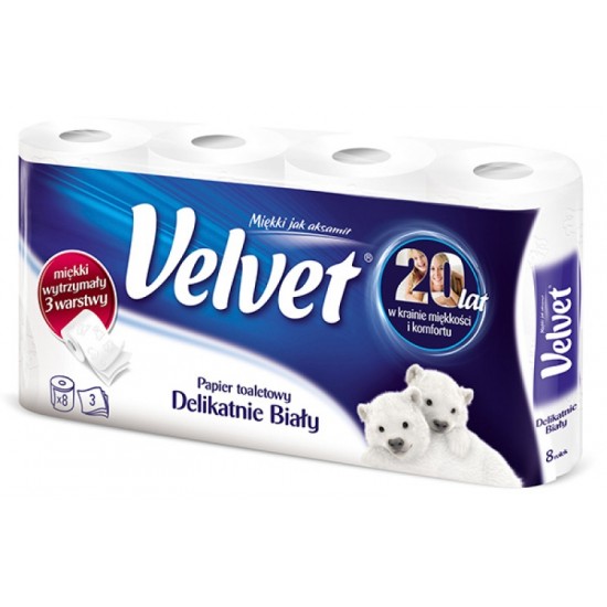 Hartie Igienica Alba, 3 Straturi, 150 De Portii, 8 Role/bax, Velvet Delicate