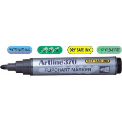 Flipchart Marker Artline 370 - Dry Safe Ink, Corp Plastic, Varf Rotund 2.0mm - Negru