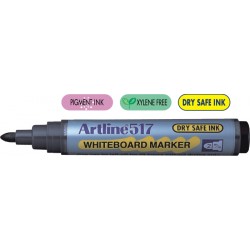 Whiteboard Marker Varf Rotund, 2.0mm, Corp Pl. 4buc/set+burete Magnetic,artline 517kit-(bk,re,bl,gr)