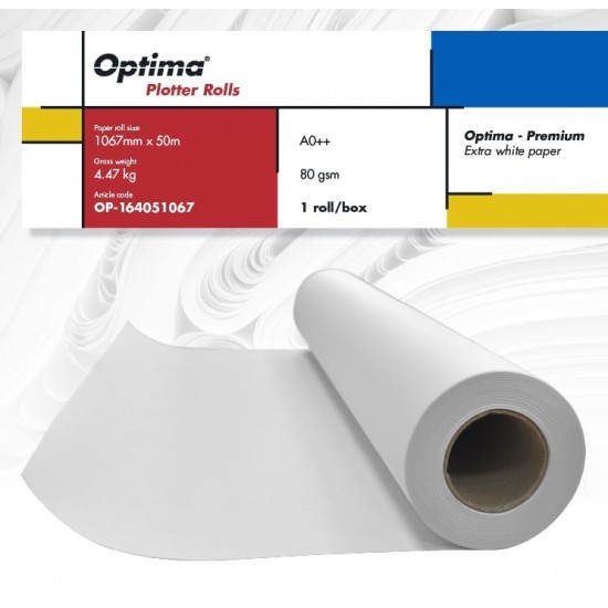 Rola Plotter A0++, 80gr, 1067mm X 50m, Optima - Premium